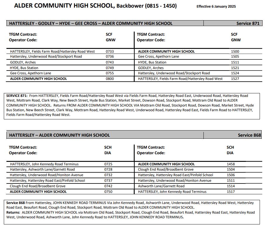 🚍 | The school bus providers have shared the new timetables effective from January 2025! Make sure to check them out to plan your journeys smoothly. The 868 service will now be provided by Diamond Buses.
