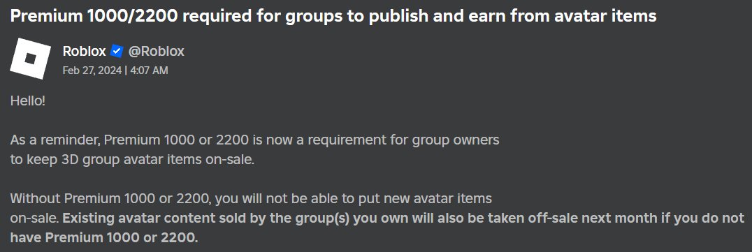 a_mb0385's tweet photo. By far the worst update of 2024

Should have never applied to creators who were already in the program #Roblox #RobloxUGC https://t.co/5ouPLt6qjU