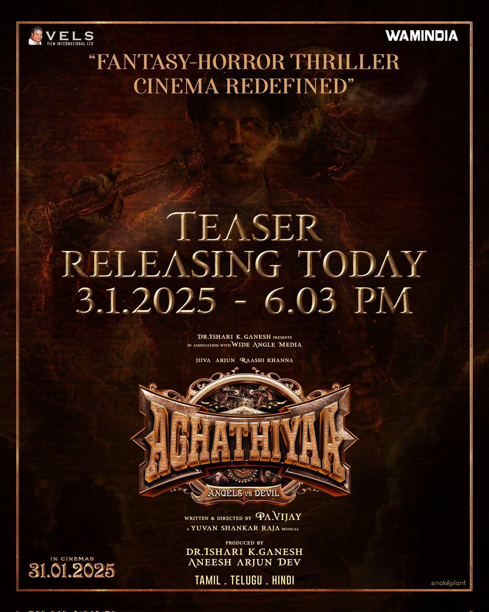 Mr_Nobody_das's tweet image. #Aghathiyaa Teaser releasing Today at 6.03PM 🔥

Eagerly waiting for this Fantasy - Horror thriller Cinema ❤️‍🔥

#Jeeva #Arjun #Raashikhanna