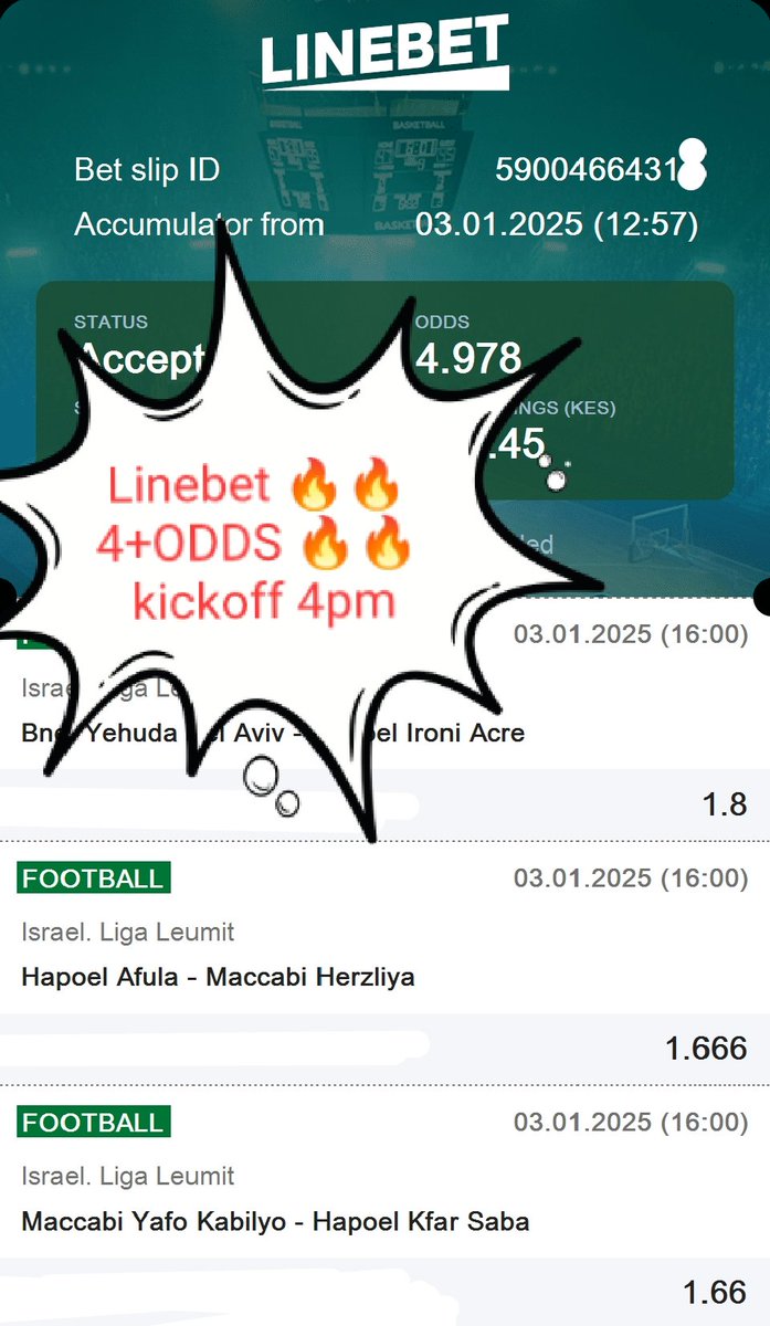 ENGCKIPKOECH's tweet photo. Linebet
4+ sure ODDS 🔥🔥🔥🔥
Kickoff 👉 4pm
Booking CODE 👉7JCRU
Join LineBet 👉 https://t.co/sXaWPAcrhO
Use PROMO CODE 👉 CK85
📌#Quizzes #AppointGenderCS Condolences Prado Yoko Mpesa KCSE 📌 https://t.co/uqcoqsEAcm