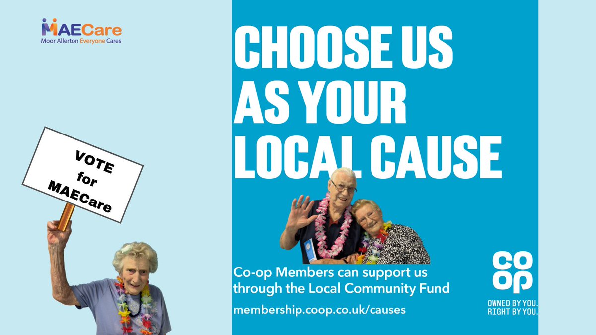 MaeCare - Moor Allerton Everyone Cares (@olderpeoplels17) on Twitter photo MAECare is one of the Co-Op's local causes. Please vote for us if you are a member.
lght.ly/com8k6f Click on the link to VOTE NOWโ
๐๐ MAECare is one of the Co-Op's local causes. Please vote for us if you are a member.
lght.ly/com8k6f Click on the link to VOTE NOWโ
๐๐