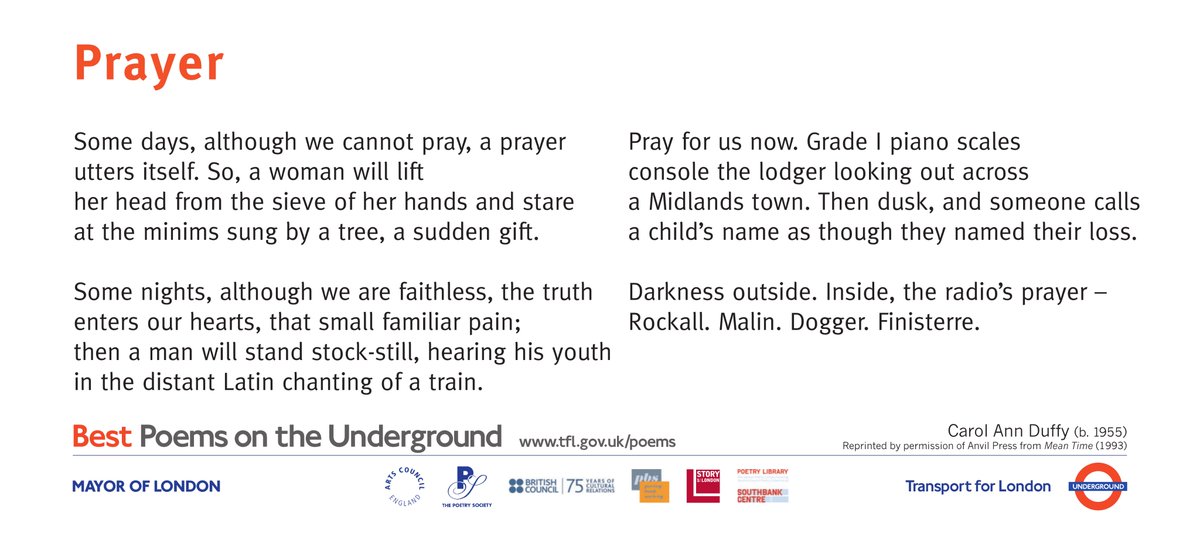 Poem of the Day: Prayer by Carol Ann Duffy poemsontheunderground.org/prayer