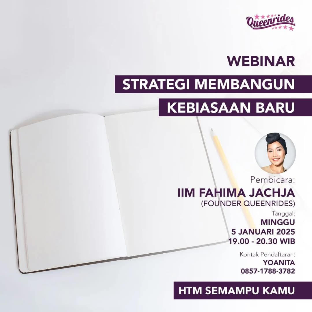 Banyak orang kesulitan membangun kebiasaan baru, dari mulai olahraga, makan sehat, ibadah sunnah, membaca buku dll. 

Membangun kebiasaan baru, butuh strategi dan sedikit komitmen.

Ikuti webinar "Membangun Kebiasaan Baru" bersama <a href="/iimfahima/">Iim Fahima Jachja</a>

Daftar ke bit.ly/StrategiMemban…