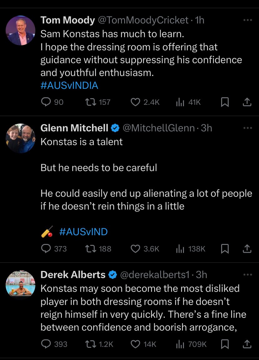 Good to see some guidance from Australians including Tom Moody. Konstas should learn something and senior players should tell him. He’s 19 and I can understand the enthusiasm but it’s not good for his career.