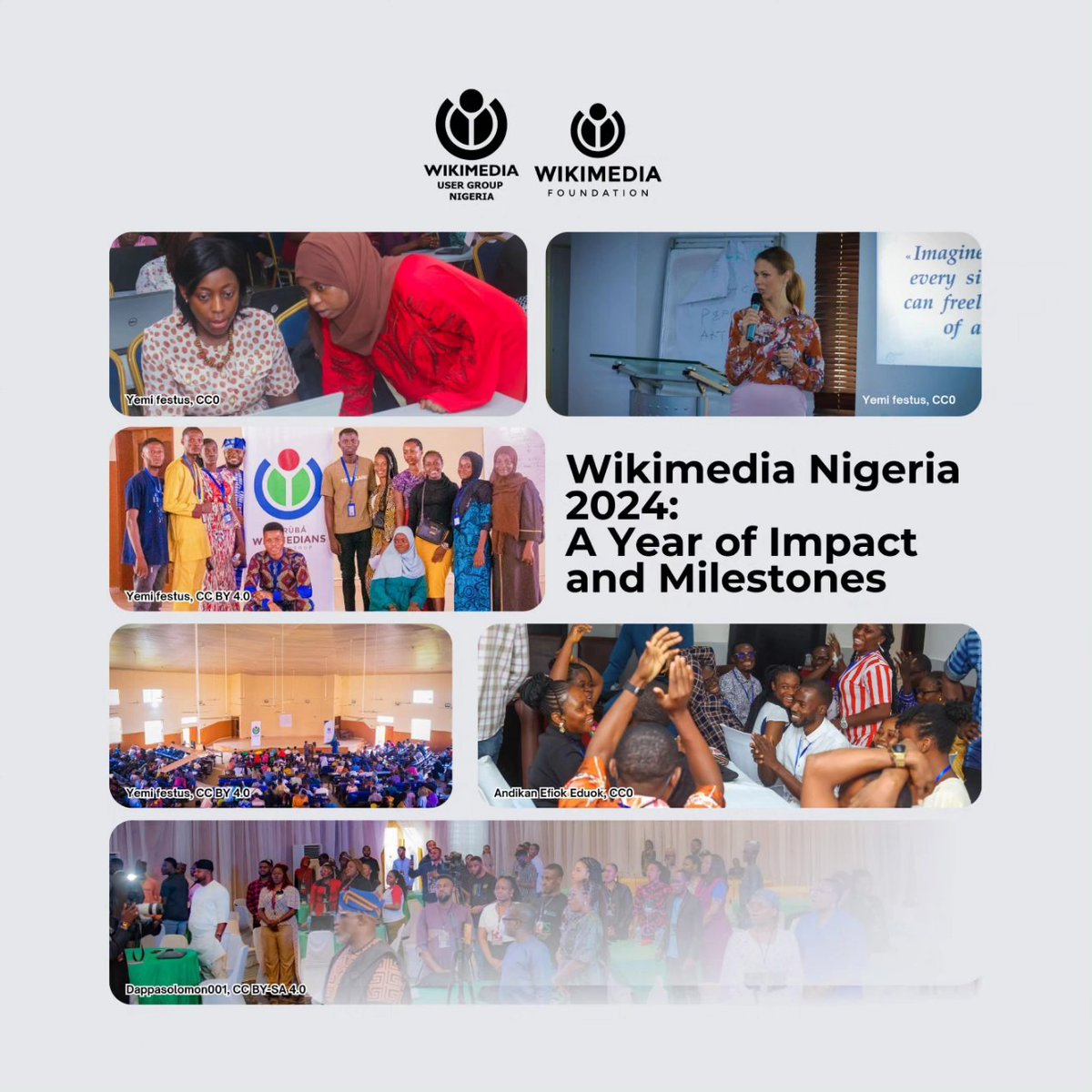 WikimediaNG's tweet photo. Wikimedia Nigeria 2024 Recap

This year, Wikimedia Nigeria made significant strides in promoting free knowledge through capacity-building and impactful programs like International Women's Day, Train the Trainer, Wikiconference Nigeria, and many more. https://t.co/jIxncdzXeE