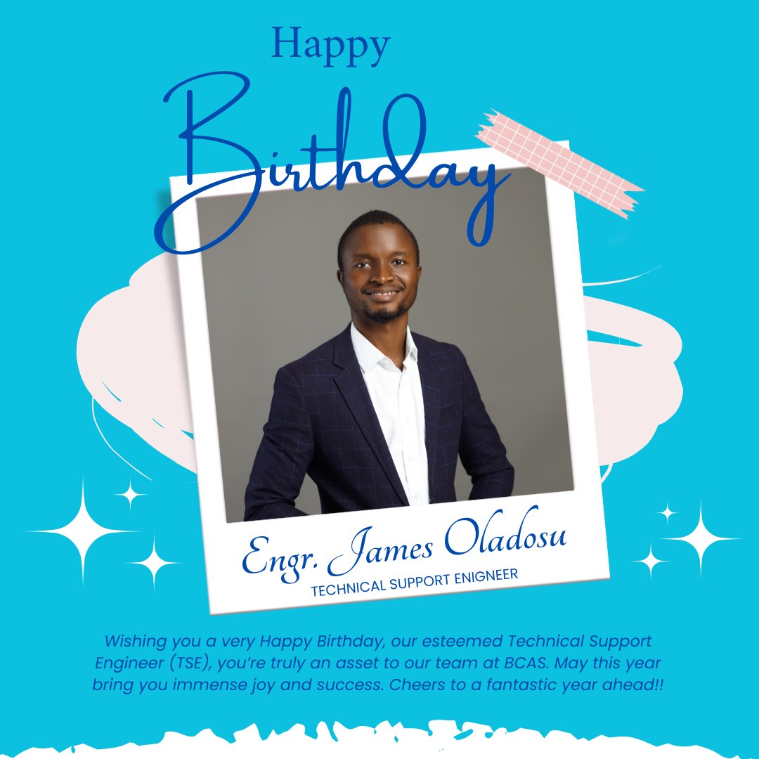 BcAnalytical's tweet photo. Wishing you a very Happy Birthday, our esteemed Technical Support Engineer (TSE). You’re truly an asset to our team at BCAS. May this year bring you immense joy and success. Cheers to a fantastic year ahead!

HAPPY BIRTHDAY ENGR. JAMES OLADOSU

#happybirthday #bcas #bluechip https://t.co/sKyMCRYP6S