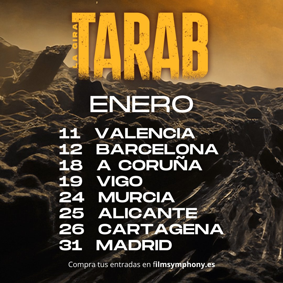 FilmSymphony's tweet photo. #FSOCALENDARIO | 💥¡No te pierdas #TarabLaGira en tu ciudad!💥
Apunta bien las fechas de este mes de enero y consigue ya tus entradas, ¡CORRE, QUE VUELAN!
👉 ENTRADAS: https://t.co/O7YsNPMvwx 🎟
#FilmSymphony #EntradasTarab #TarabLaGira 🎺🎼 https://t.co/CcJcRcwT92