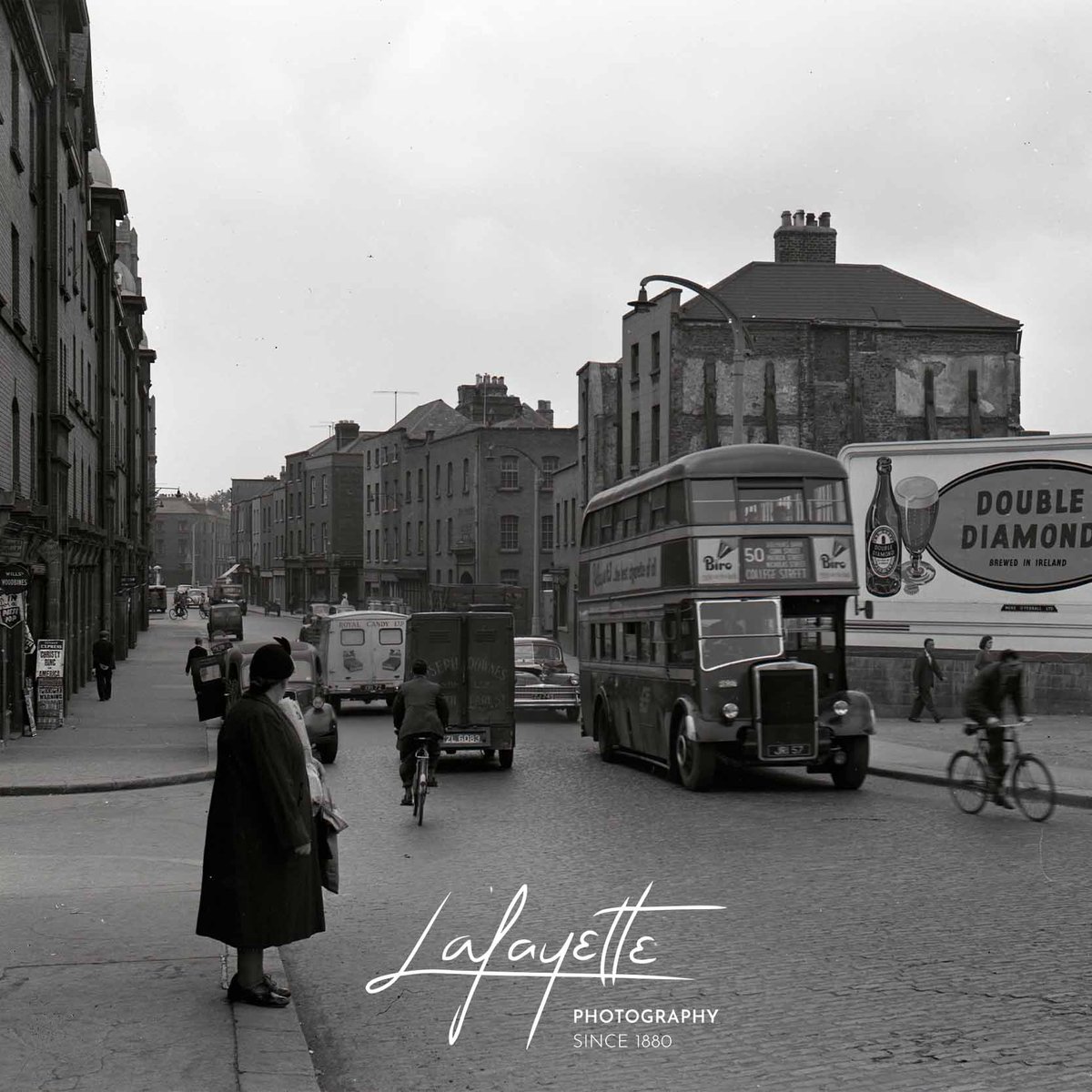 We're looking to see if anyone can help identify this Dublin street. The photo was taken around 1960 around the time that Double Diamond beer was first brewed at the Macardle Moore site in Dundalk, Co. Louth.
No prizes, its just for fun.
#lafayettephotography #olddublin #ireland