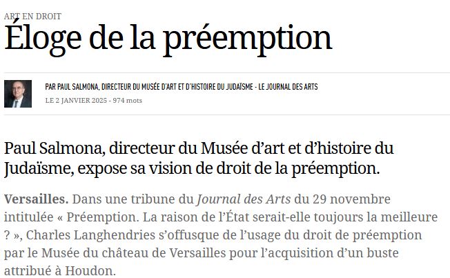 // Éloge de la préemption //
#Tribune de Paul Salmona, directeur du mahJ, dans <a href="/JDAofficiel/">Le Journal des Arts</a>  
lejournaldesarts.fr/marche/eloge-d…