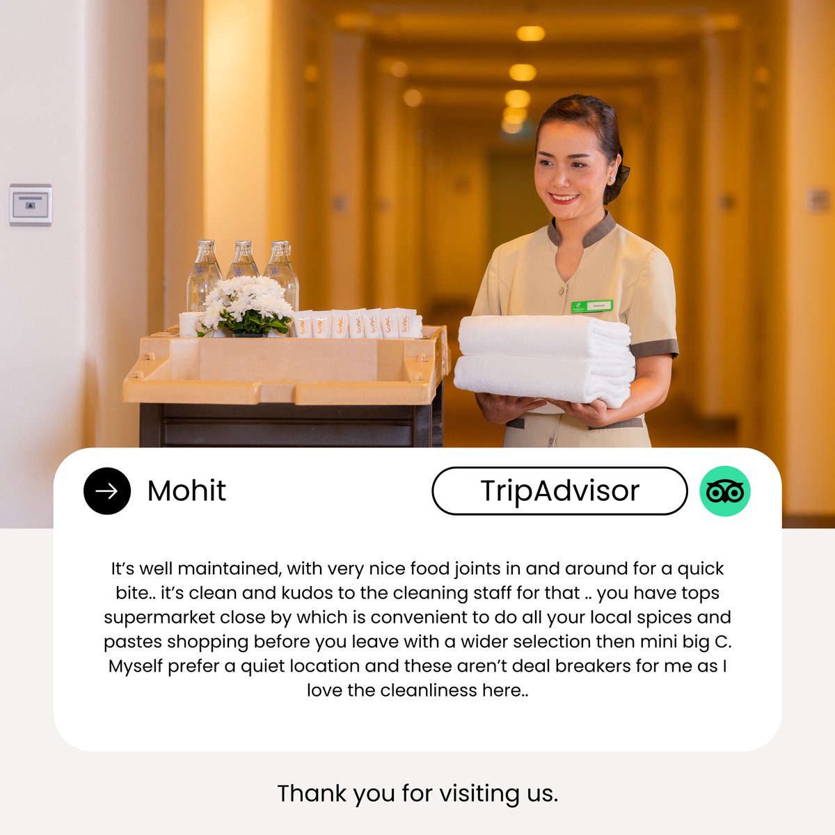 Thank you for taking the time to share your experience 📷
We’re thrilled you had a great stay at Holiday Inn Bangkok Silom. Can’t wait to welcome you back soon 📷📷
#holidayinnbangkoksilom #AnIHGHotel #IHGOneRewards #BringOnTheRewards #ExperienceIHG