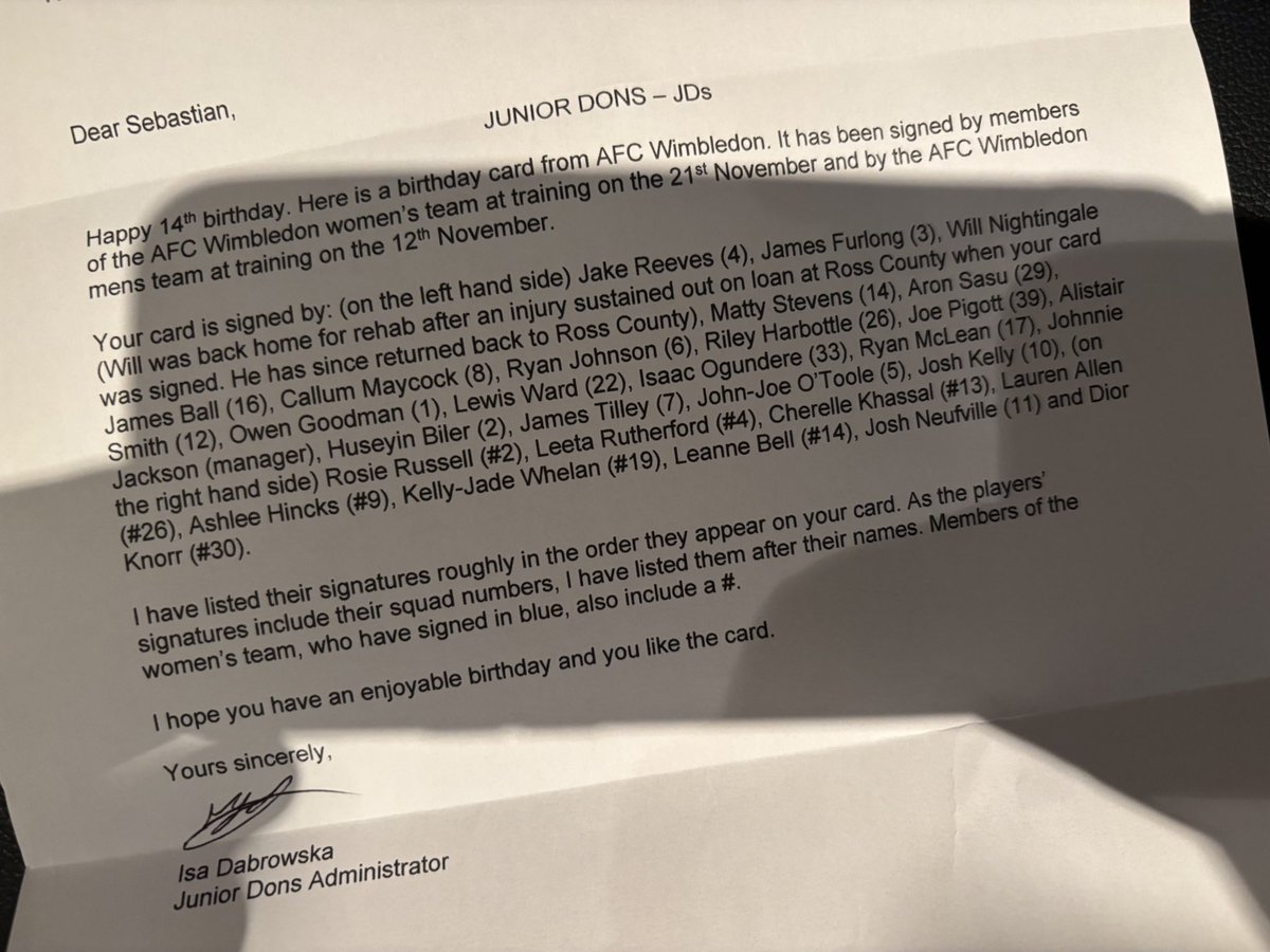 MisterGLS's tweet image. . @AFCWimbledon @afcw_women @DabrowskaIsa_13 guys this was really nice and superbly done - thank you! #WeAreWimbledon 💙💛
