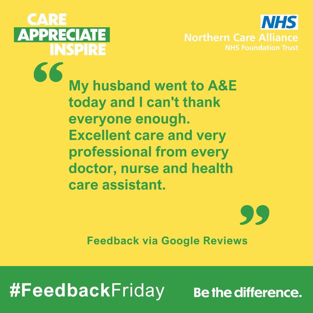 'Excellent care and very professional.' - Great feedback received for our colleagues working in A&amp;E at Fairfield General Hospital. #FeedbackFriday #NHS