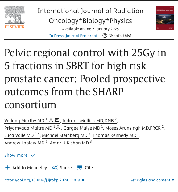 Pelvic regional control with 25Gy in 5 fractions in SBRT for high risk prostate cancer: Pooled prospective outcomes from the SHARP consortium

This study aimed to assess the efficacy of 25Gy/5-fraction prophylactic pelvic nodal irradiation in providing regional control during