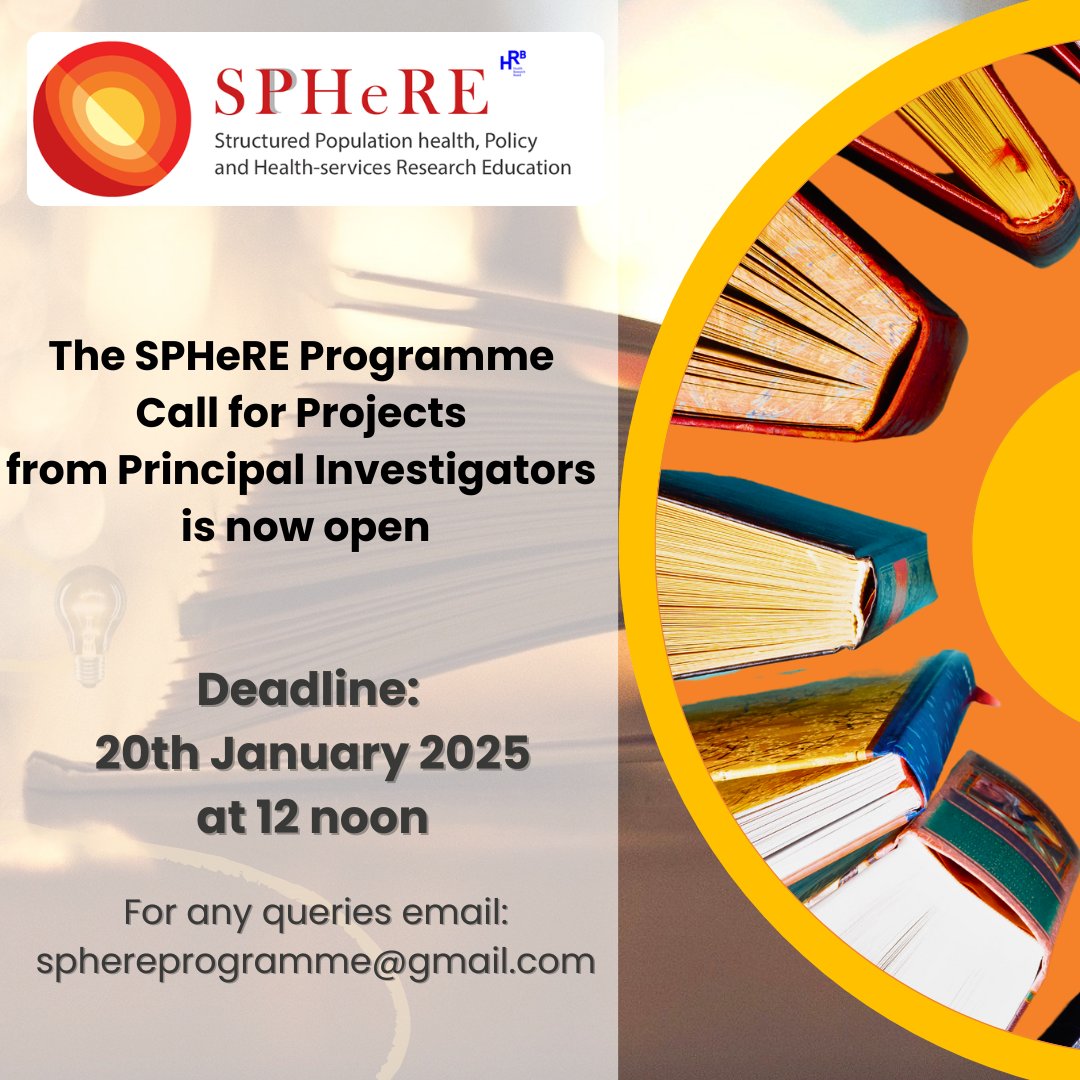 SPHeRE Programme is now accepting project applications from Principal Investigators with unfunded projects for the 2025-26. Applications from early and mid-career researchers are also encouraged.  Deadline to submit is Monday 20th January 2025. 
sphereprogramme.ie/sphere-program…