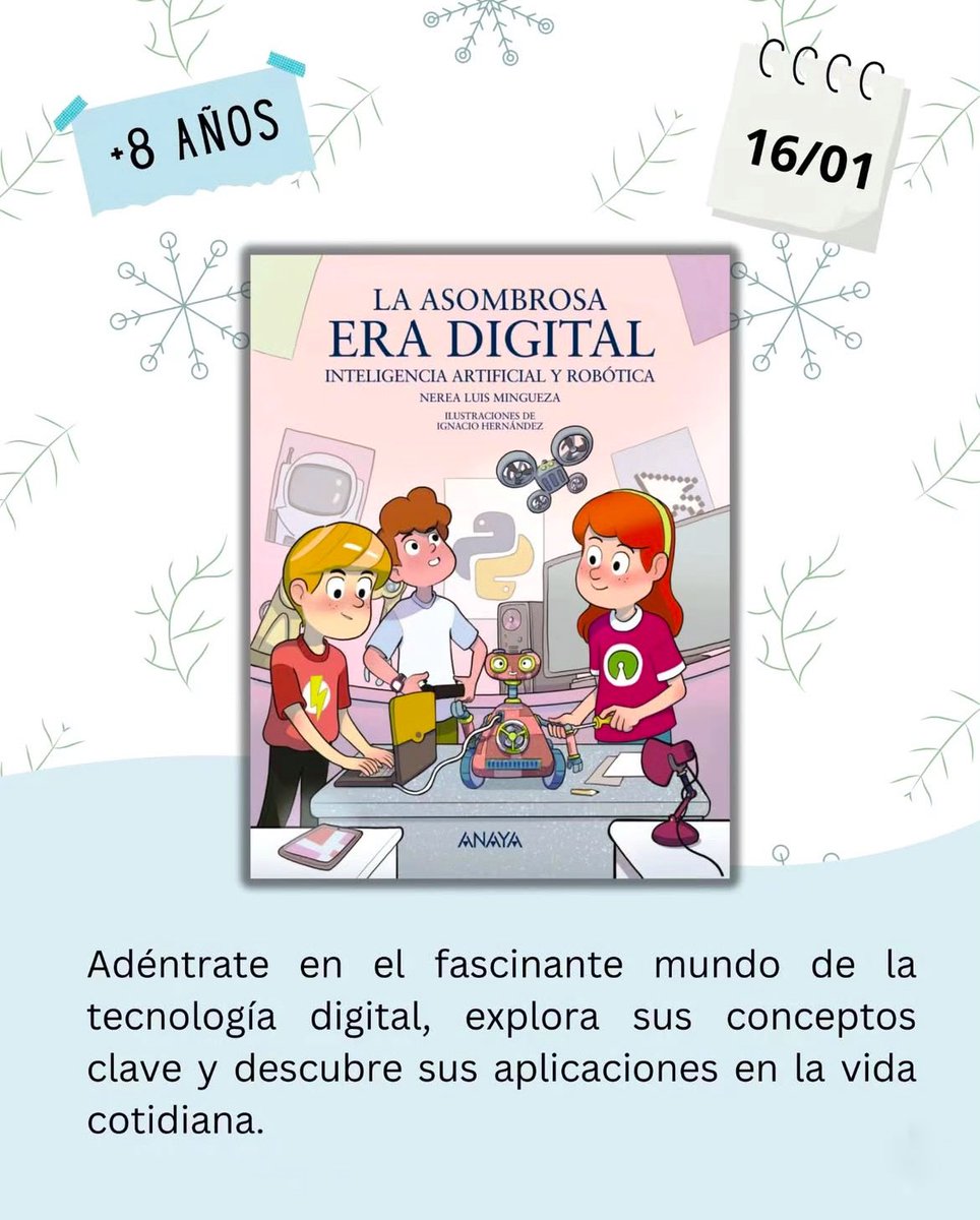 🌟 ¡NOTICIÓN DE INICIO DE AÑO! 🌟
Estoy muy FELIZ de compartir que he escrito dos libros sobre inteligencia artificial y robótica para peques de +5 años y +8 años. 💡🤖

🏞️ Ambos libros además están ilustrados gracias a Ignacio Hernández y han quedado preciosos.

🔎 En ambos