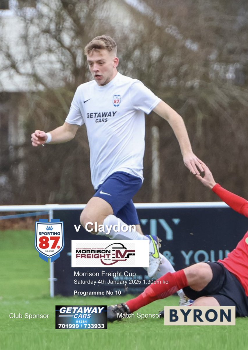 🔵 1st Team Fixture 🔵

🏆 Morrison Frieght Cup <a href="/MorrisonFreight/">Morrison Freight Ltd</a> 2nd round 
🆚 Claydon FC <a href="/Claydon_FC/">Claydon FC</a> 
📆 Saturday 4th January 
⏲️ 13.30 KO 
📍 Victory Sports Ground BSE IP33 2BT

📸<a href="/sporting_blaine/">Sporting 87 photos</a> 
        <a href="/SuffolkFA/">Suffolk Football Association</a>

#sporting87 #S87