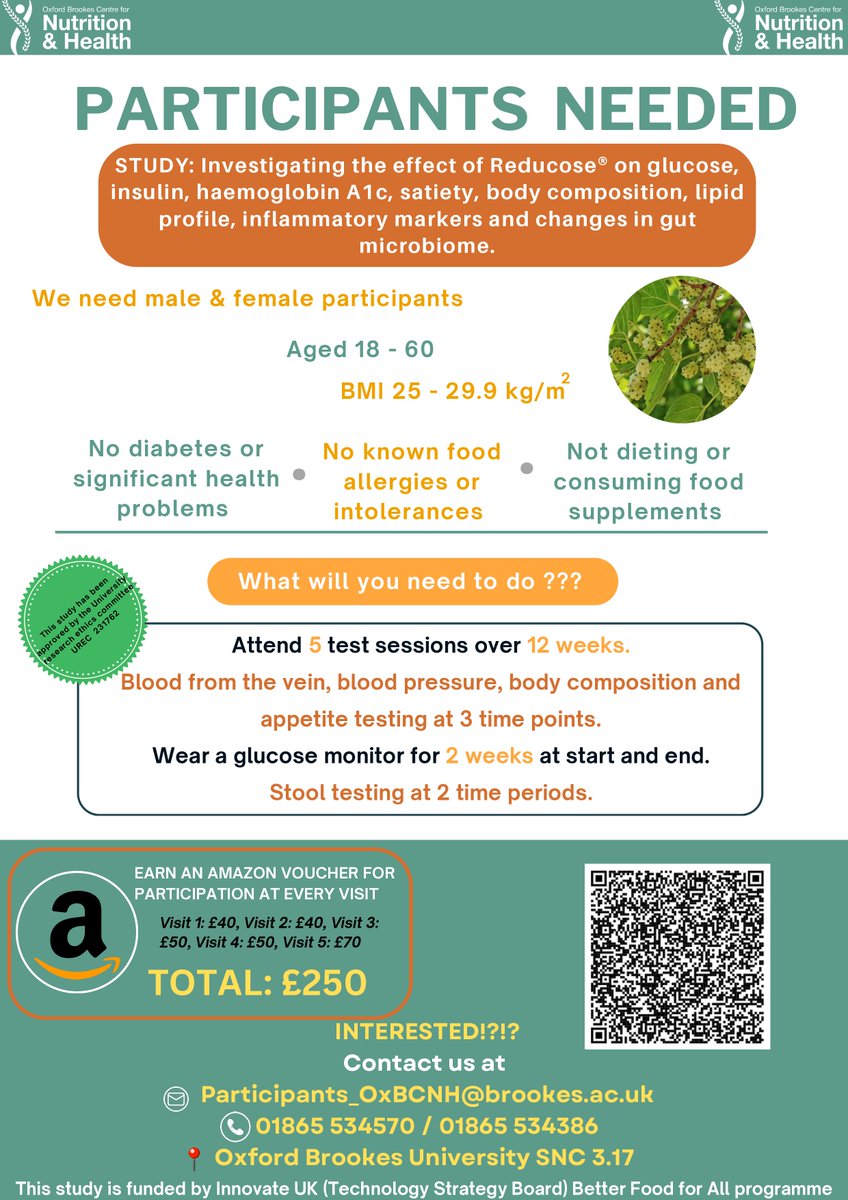 🎉 New Year, New Goals! 🎉
Are you looking to kick off 2025 with something exciting and impactful? We're recruiting participants for a nutrition study investigating the effects of a mulberry leaf ingredient on several health markers!

#NutritionStudy #NewYearNewGoals #Oxfordshire