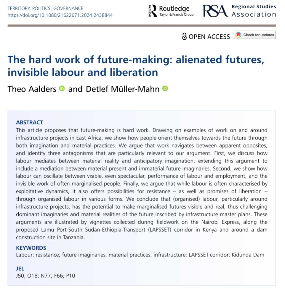 Theo Aalders (@theoaalders) on Twitter photo My New Year's resolution was to publish an article at "Territory, Politics, Governance" about infrastructure, labour, and future making - and I'm already done!
<a href="/CRC228/">Future Rural Africa</a>
<a href="/GIUB_Research/">Department of Geography Bonn</a>
<a href="/tandfonline/">Taylor & Francis Research Insights</a>
tandfonline.com/doi/pdf/10.108… My New Year's resolution was to publish an article at "Territory, Politics, Governance" about infrastructure, labour, and future making - and I'm already done!
<a href="/CRC228/">Future Rural Africa</a>
<a href="/GIUB_Research/">Department of Geography Bonn</a>
<a href="/tandfonline/">Taylor & Francis Research Insights</a>
tandfonline.com/doi/pdf/10.108…