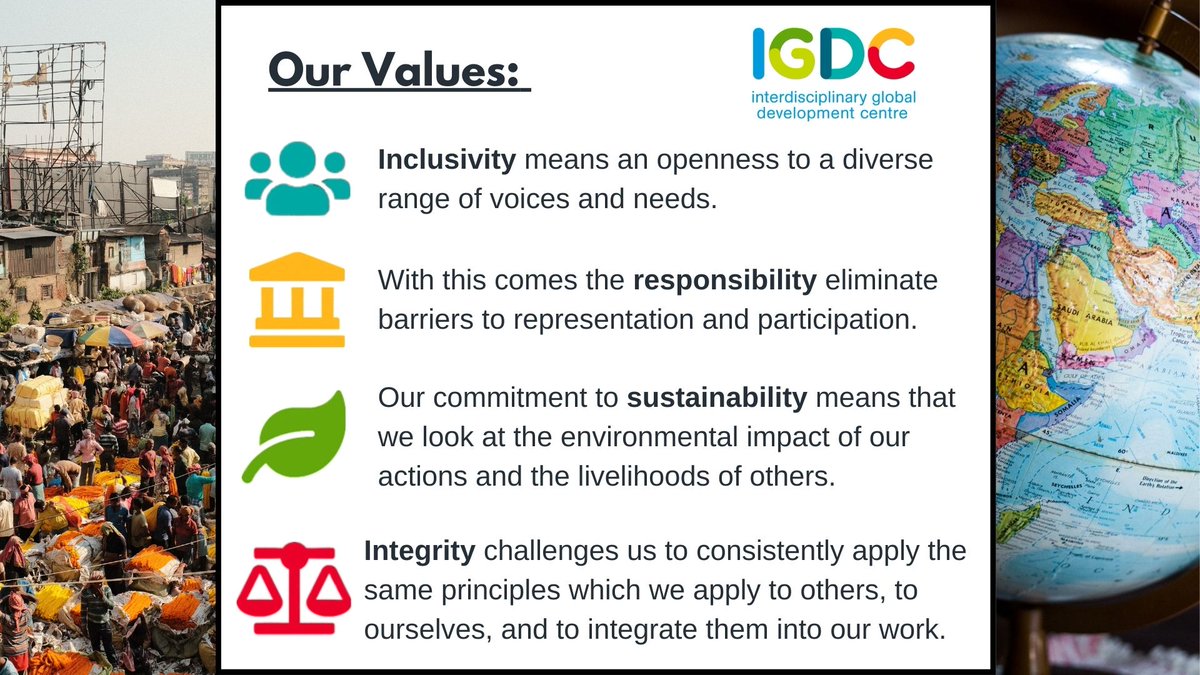 Our approach to research is  underpinned by our core values:  

Inclusivity 
Responsibility 
Sustainability 
Integrity  

Find out more about the IGDC on our website york.ac.uk/igdc/about/