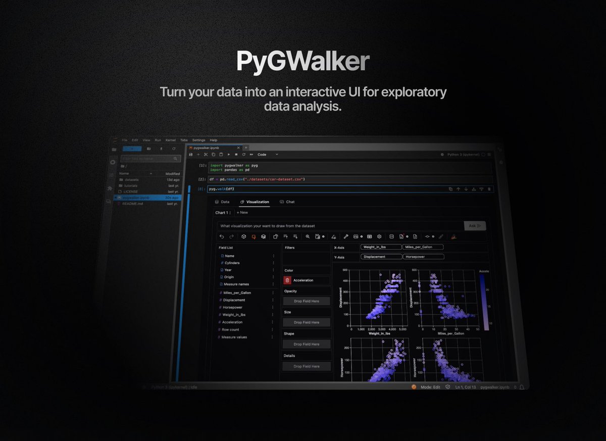 ob12er's tweet image. PyGWalker dark mode😎
