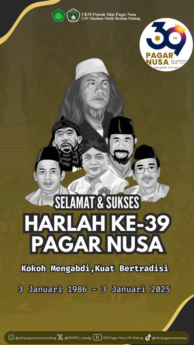 🔱𝑺𝒂𝒍𝒂𝒎 𝑷𝒆𝒏𝒄𝒂𝒌 𝑺𝒊𝒍𝒂𝒕 🔱

Keluarga Besar UKM Pencak Silat Pagar Nusa UIN Malang mengucapkan Selamat Memperingati  Harlah Pagar Nusa Ke-39.

"Kokoh mengabdi, Kuat Bertradisi."