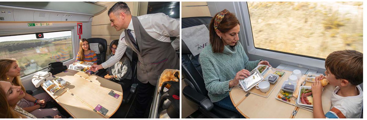 Renfe's tweet photo. ¿Eres de pasta 🍝, carne 🍗 o pescado 🐟?
Si viajas en AVE o Euromed con billete Prémium, ahora puedes elegir cualquiera de estos 3 menús para la comida o la cena.

Más info: https://t.co/1r7poWR3kh https://t.co/aT8j6yzJxW