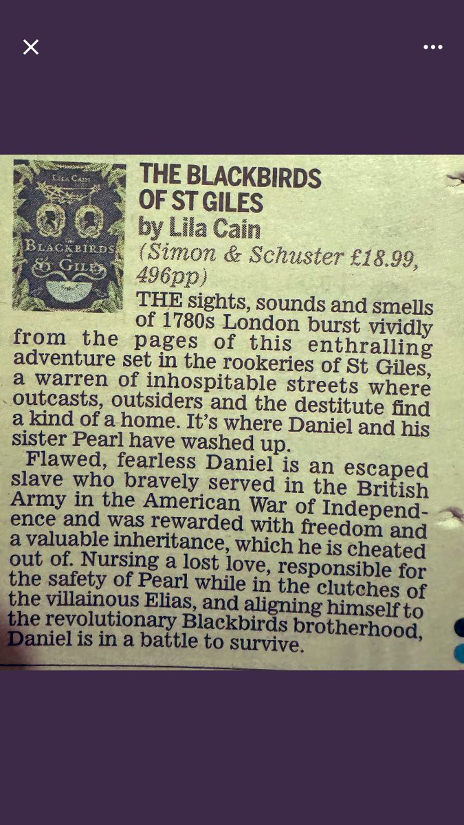 Kate Griffin (@kateagriffin) on Twitter photo Well, this was a lovely surprise this morning!
The first review from the print frontline of #TheBlackbirdsofStGiles in today’s Daily Mail.
<a href="/Marciathewriter/">Marcia Hutchinson</a> and I (we are Lila Cain) are thrilled! 🐦⬛💚🐦⬛
<a href="/simonschusterUK/">Simon & Schuster UK</a> <a href="/Furniss/">Eugenie Furniss</a> Well, this was a lovely surprise this morning!
The first review from the print frontline of #TheBlackbirdsofStGiles in today’s Daily Mail.
<a href="/Marciathewriter/">Marcia Hutchinson</a> and I (we are Lila Cain) are thrilled! 🐦⬛💚🐦⬛
<a href="/simonschusterUK/">Simon & Schuster UK</a> <a href="/Furniss/">Eugenie Furniss</a>