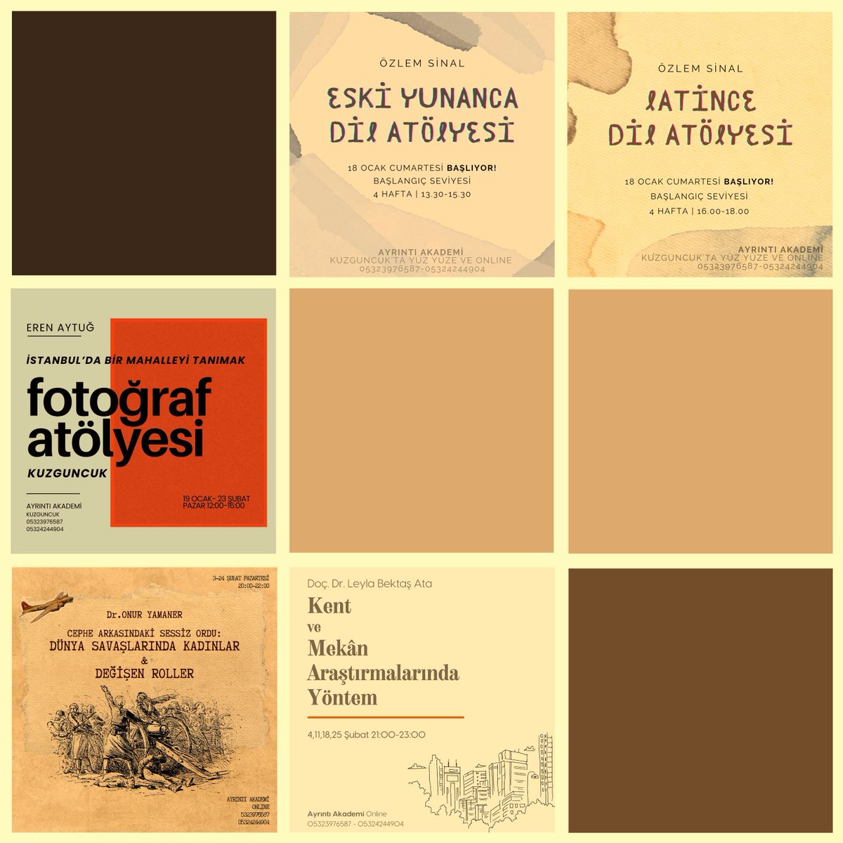 Ayrıntı Akademi
Yeni Atölyeler!

Etkinlik biletlerine Shopier üzerinden ulaşabilirsiniz;
shorturl.at/drQRy