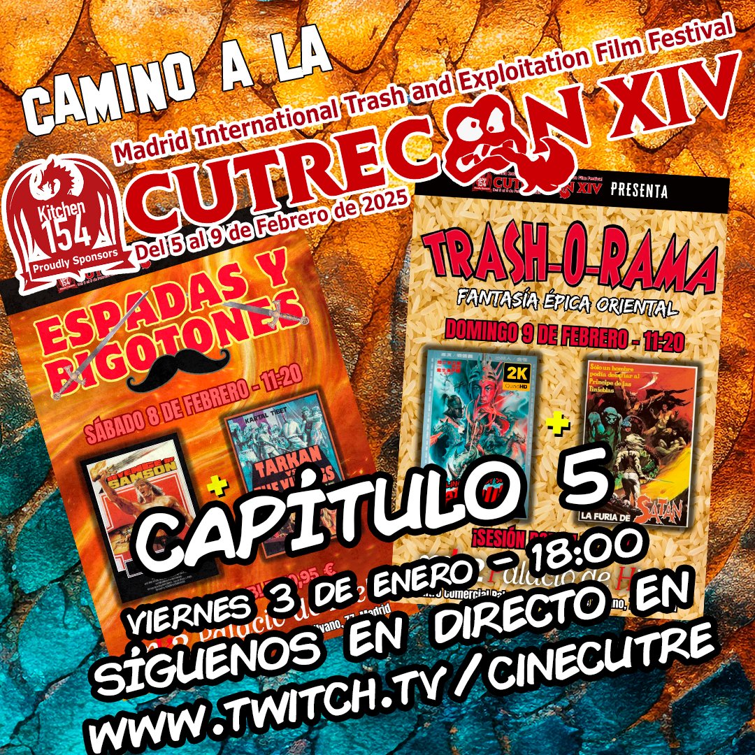 ¡CAMINO A LA <a href="/Kitchen_154/">Kitchen154</a> - CUTRECON 14: Volumen 5!

Hoy 3 de enero a las 18:00 horas en directo en nuestro canal de Twitch, anunciaremos nuevos títulos que participarán en la Sección Oficial del festival.

Aquí: twitch.tv/cinecutre