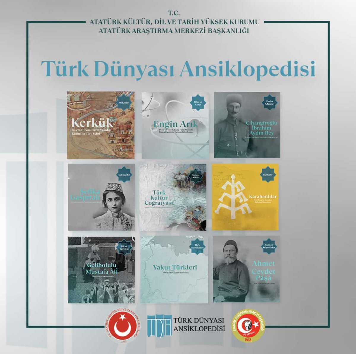 Atatürk Araştırma Merkezi <a href="/AtamBaskanlik/">Atatürk Araştırma Merkezi Başkanlığı</a> tarafından hazırlanan Türk Dünyası Ansiklopedisi dijital ortamda yayın hayatına açıldı. 

turkdunyasiansiklopedisi.gov.tr

Yeni maddeler eklendikçe zenginleşecek olan ansiklopedi Türk tarihine, tarihî şahsiyet ve hadiselerine ortak bir bakış açısı