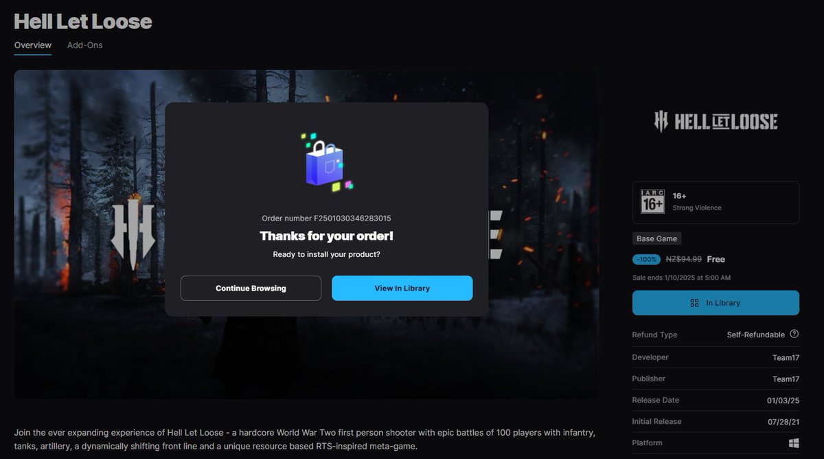 HELL LET LOOSE is FREE on Epic Games Store!  Download now and join the brutal battles! 
#HellLetLoose #FreeGame #EpicGames #FPS