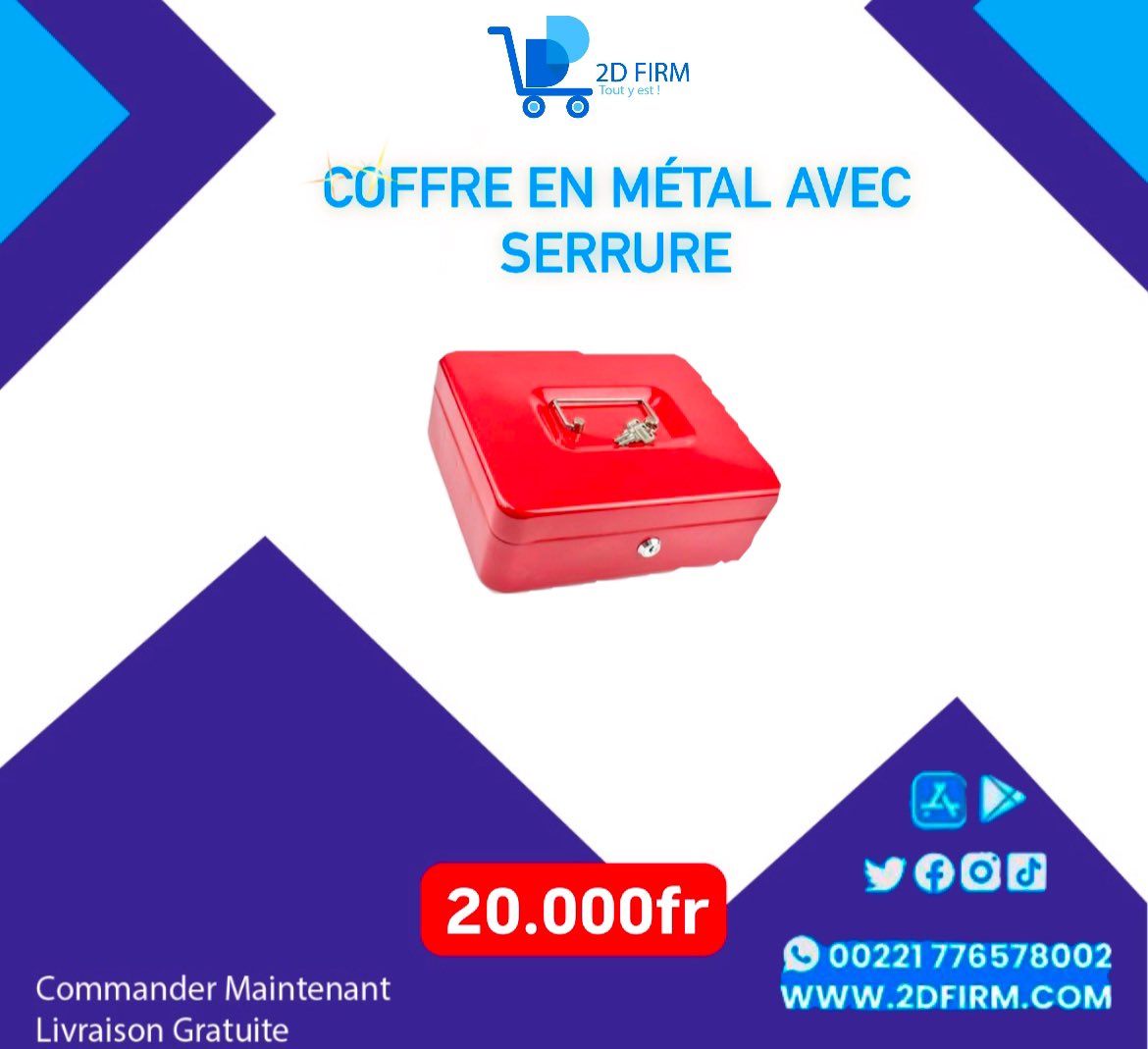 2dfirm's tweet photo. Coffre en métal avec serrure(GM) pour papier, bijoux, argent, etc
🏷️ : 20.000 francs

Dépêchez-vous, les stocks sont limités !

🔥 #StockLimité #OffreSpéciale  #Promo 
#2DFirm #Senegal 
#Promofindannee #SafarVibes  #kebetu ✨🌙 https://t.co/EcBdvWYQLG