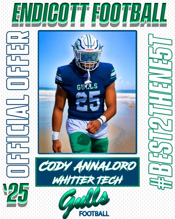Cody Annaloro (@cody_a1234) on Twitter photo After a great call with <a href="/CoachPerilloEC/">Tyler Perillo</a> I am grateful to receive an offer from <a href="/EndicottFB/">Endicott College Football</a>
<a href="/PactPerformance/">Pact Performance</a> After a great call with <a href="/CoachPerilloEC/">Tyler Perillo</a> I am grateful to receive an offer from <a href="/EndicottFB/">Endicott College Football</a>
<a href="/PactPerformance/">Pact Performance</a>