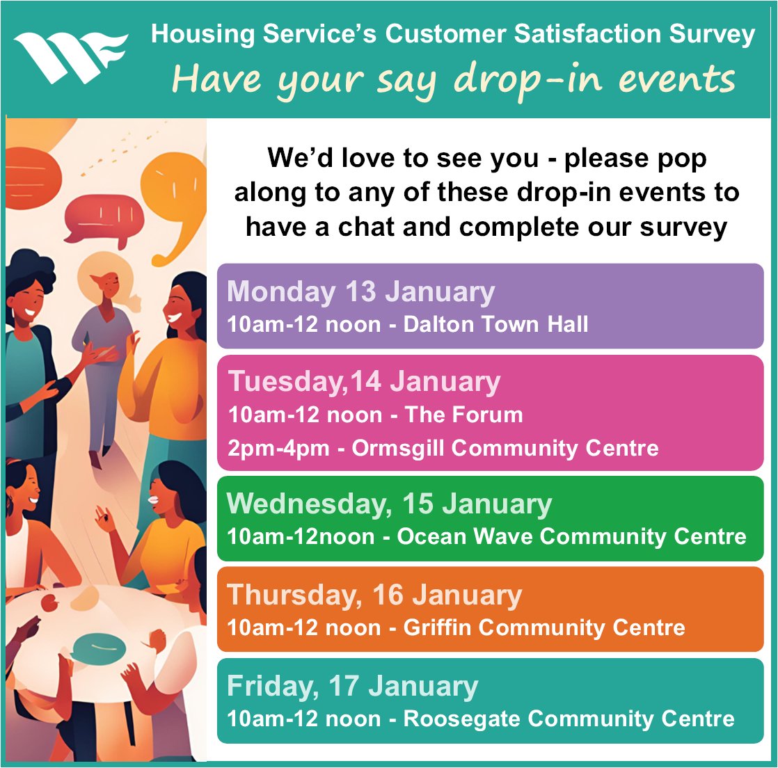 Attention tenants! Please help us serve you better by completing our survey—it’ll take less than five minutes - and, as a thank you, four lucky tenants will win £50 in shopping vouchers.
Pop along to one of the drop-in sessions or complete the survey here surveymonkey.com/r/MVFYWP6