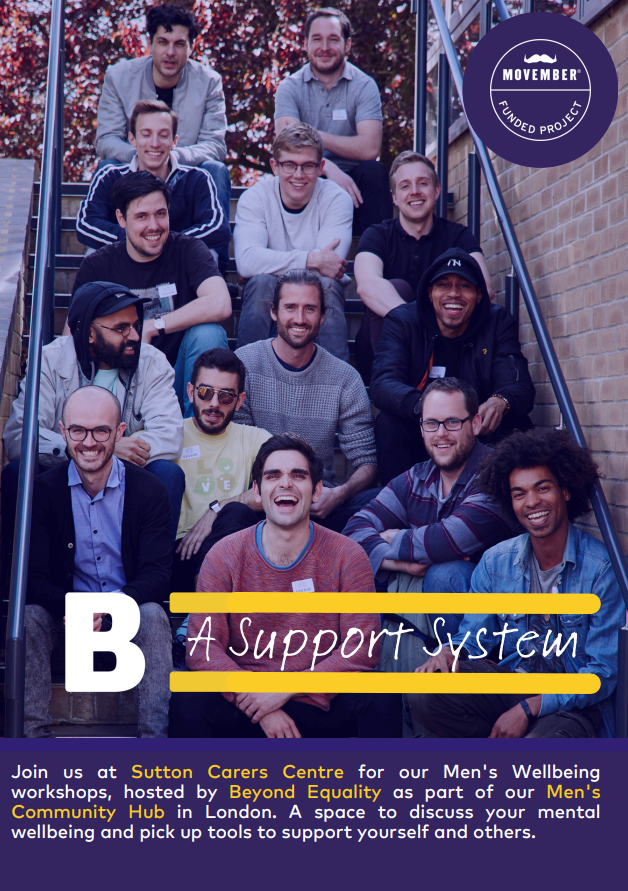 SuttonCarers's tweet image. This month, we are excited to host @beyond_equality for 3 Men's #WellbeingWorkshops, specifically for male #unpaidCarers #YoungAdultCarers 18+.  Take advantage and sign up on the SCC website 💜‍🙋‍♂️🕚 Know a #maleCarer who could benefit?  Please Share! 🙌