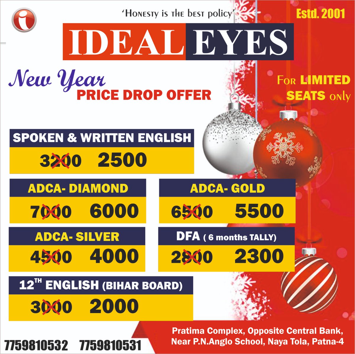 idealeyesindia's tweet photo. New year price Drop  for Limited Seats only  #twitter #tiktok #instagood #love #like #socialmedia #follow #viral #whatsapp #trending #marketing #music #google #digitalmarketing #photography #reels #insta #india #fashion #followforfollowback https://t.co/rS4IU74oP9