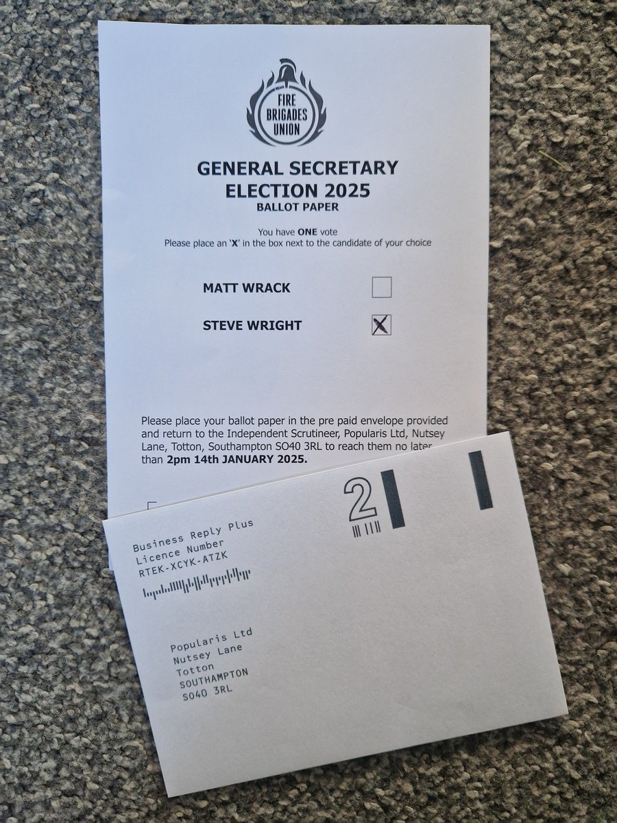 Well, time has come (you know me, always last minute) alot of thought has gone into this vote, &amp; because I've taken time to read &amp; use my (unfortunately i'm old) experience, to reflect, I know this is the right (Wright!) vote. LAST CHANCE TO VOTE <a href="/fbunational/">Fire Brigades Union</a> members #steve4gs