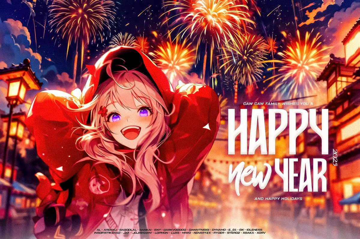 CrowsAMVTeam's tweet photo. The cacaws are here to wish everyone a Happy New Year!!! 🎇 Very much looking forward to all the amazing videos the editing community will produce in 2025! 💖 We even have some new projects of our own in the works, so stay tuned 😎 https://t.co/7EP3JYZp2M