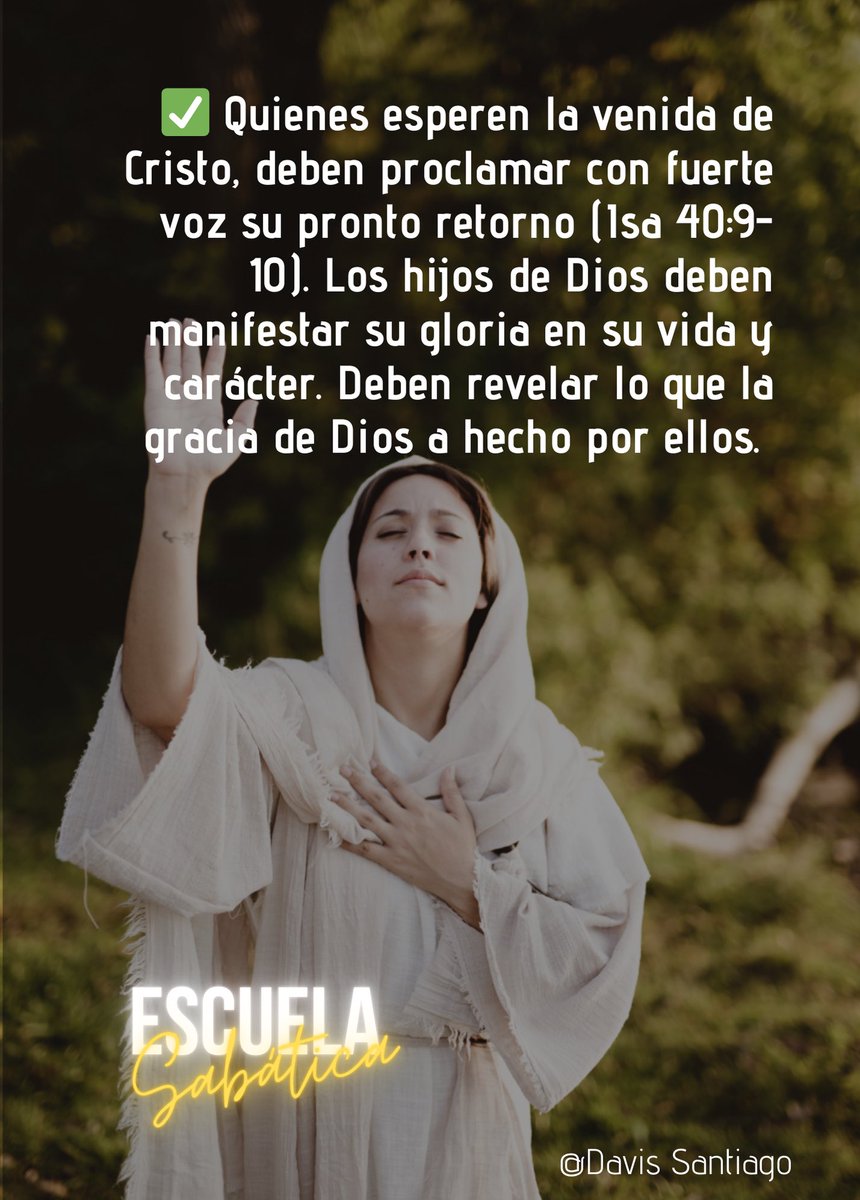 #LESAdv 
EGW, PVGM pág 342
✅ El mundo está perdiendo el conocimiento real del carácter de Dios.
✅ Quienes esperamos a Cristo debemos anunciar su pronto regreso alzando nuestra voz. 
✅ Debemos revelar con nuestra vida el carácter de Dios y lo que su gracia a hecho por nosotros.