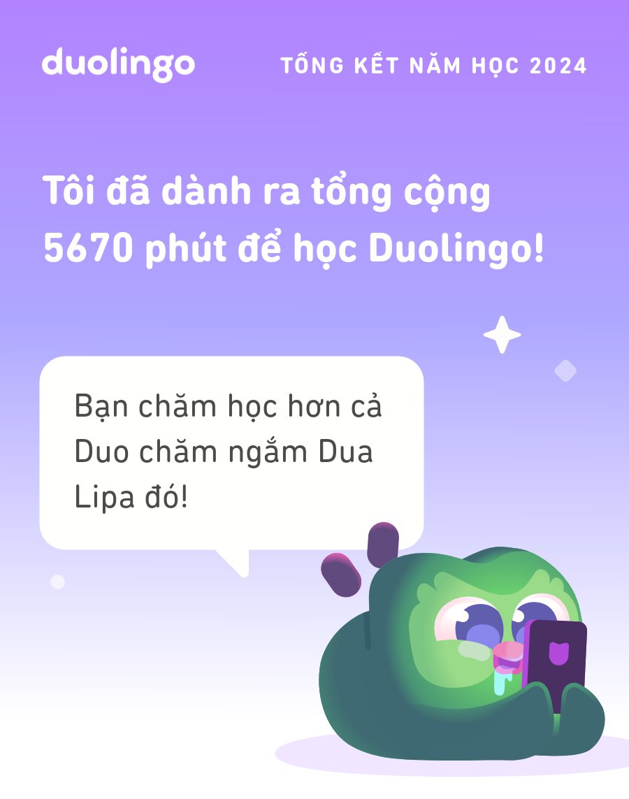 shark120891's tweet photo. Hãy xem thành tích học năm 2024 của mình trên Duolingo nha! #Duolingo365 https://t.co/l2GqGaxB2M