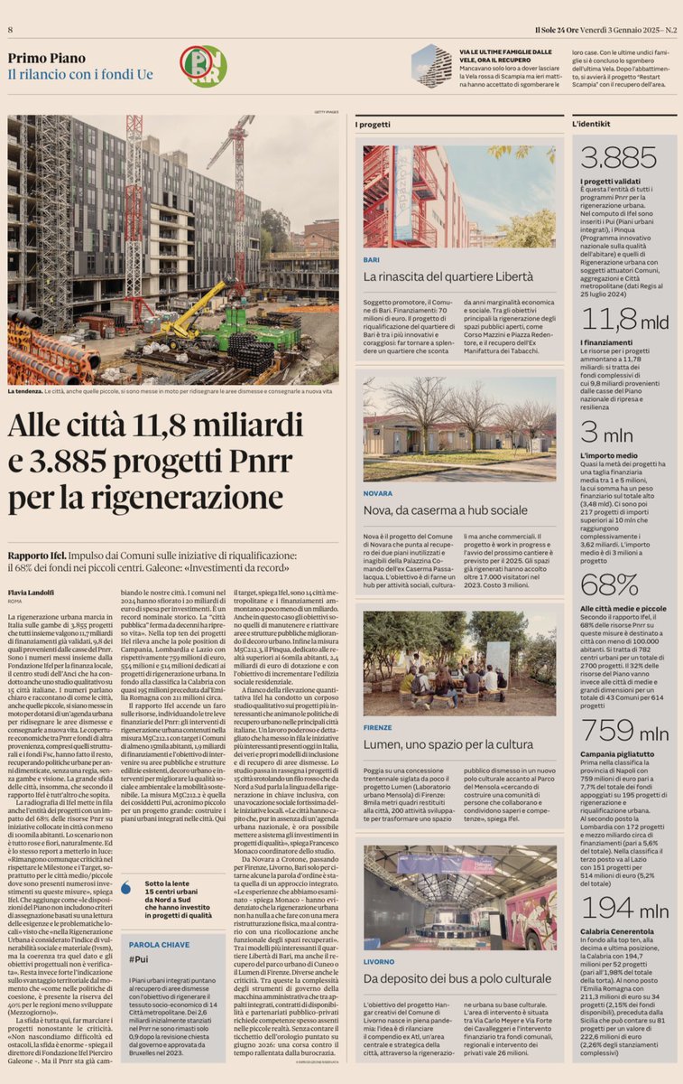 Oggi sul Il Sole 24 Ore, il punto sul #PNRR e le città 🇮🇹🇪🇺