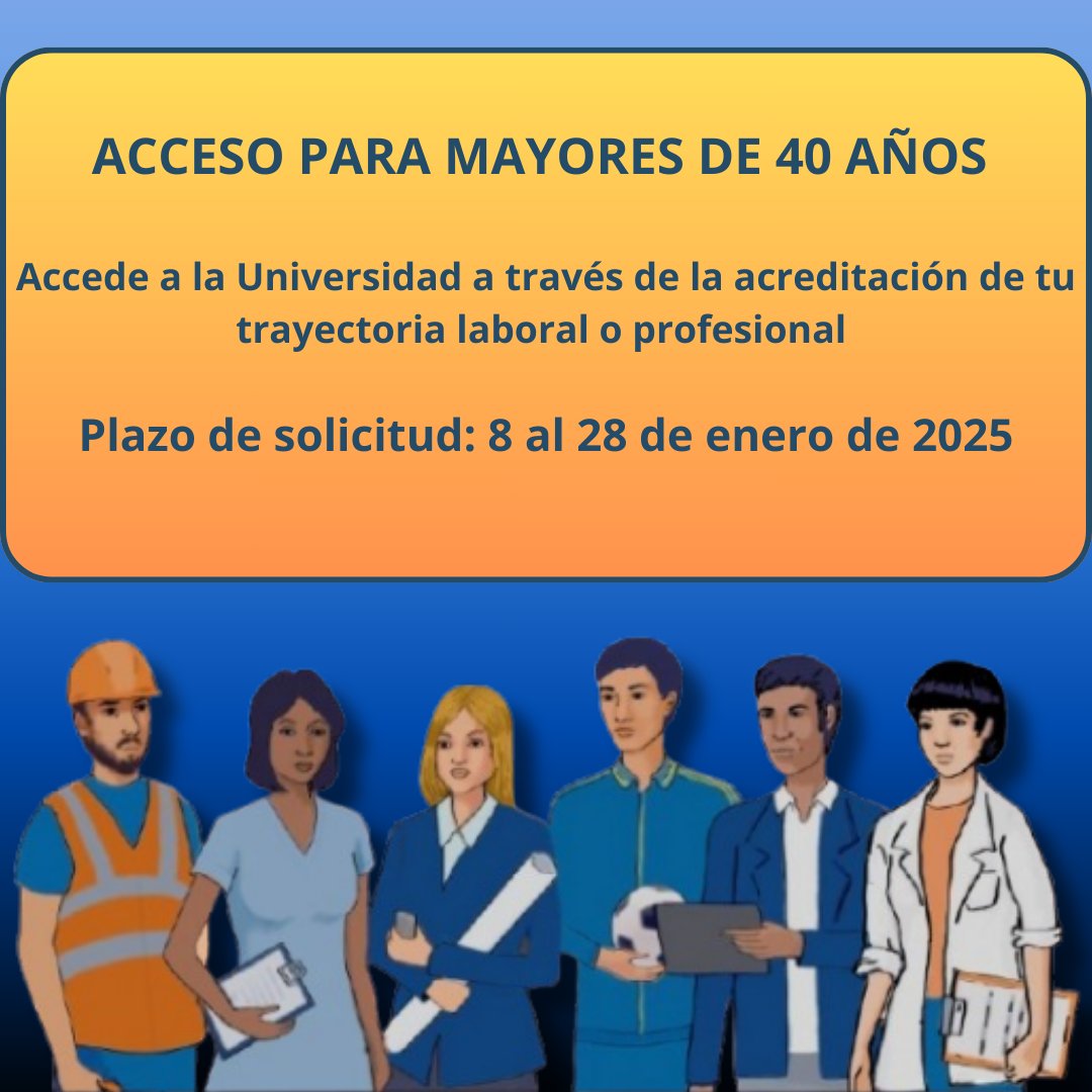 📣📣¡!!Aprovecha la oportunidad de acceder a la Universidad a través de tu trayectoria profesional¡¡¡
Si tienes 40 años y no posees otra vía de acceso a la universidad, infórmate para acceder mediante la acreditación de tu vida laboral en nuestra web:
ulpgc.es/acceso/mayores…