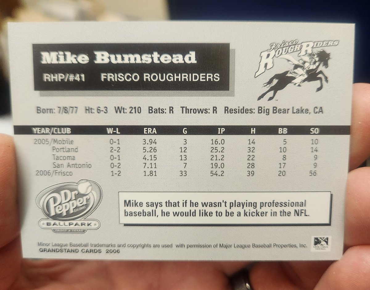 Justin Stirewalt (@justinstirewalt) on Twitter photo Today's #MiLBCoD is Grandstand 2006 Frisco Rough <a href="/RidersBaseball/">Frisco RoughRiders</a> Mike <a href="/CoachBum/">Mike Bumstead</a> Bumstead. 7-year career in the minors. Now he's passing the game on at <a href="/faith_baseball_/">Faith Baseball⚾️official</a>.
Tell me your favorite story about the player, team, ballpark, etc. Especially if it's MiLB.
RPs appreciated. Today's #MiLBCoD is Grandstand 2006 Frisco Rough <a href="/RidersBaseball/">Frisco RoughRiders</a> Mike <a href="/CoachBum/">Mike Bumstead</a> Bumstead. 7-year career in the minors. Now he's passing the game on at <a href="/faith_baseball_/">Faith Baseball⚾️official</a>.
Tell me your favorite story about the player, team, ballpark, etc. Especially if it's MiLB.
RPs appreciated.