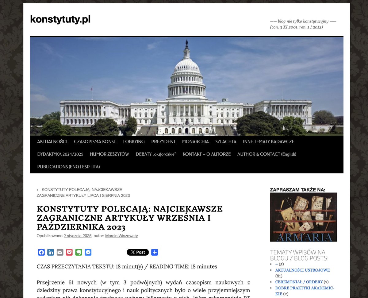 📢 Nowy Rok z nowym odcinkiem “KONSTYTUTY POLECAJĄ”. 
W przeglądzie 15 artykułów naukowych: demokracja, autorytaryzm, prawa zwierząt, AI w parlamencie, power sharing, klientelizm wyborczy, supermajority w sądach, architektura parlamentów i więcej !
🌍 👉 konstytuty.pl/archives/4961