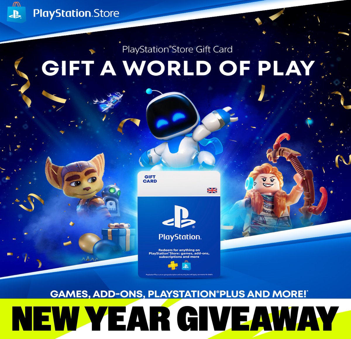🎁GIFT A GIVEAWAY🎁

To start 2025 the right way, we're giving away a £100 PlayStation Gift Voucher to 1 Lucky Follower!

To Enter:
- Must FOLLOW us
- LOVE this Post
- RT
- COMMENT the game you're most looking forward to this year!

Winner TBA - 06.01.25
