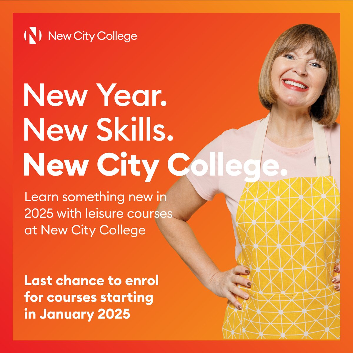New Year. New Skills. New City College.

Our leisure and wellbeing courses are a great opportunity for you to do something you love and improve your physical and mental wellbeing.

Last chance to enrol in January 2025.

Learn more and apply here:eu1.hubs.ly/H0fvZcG0
