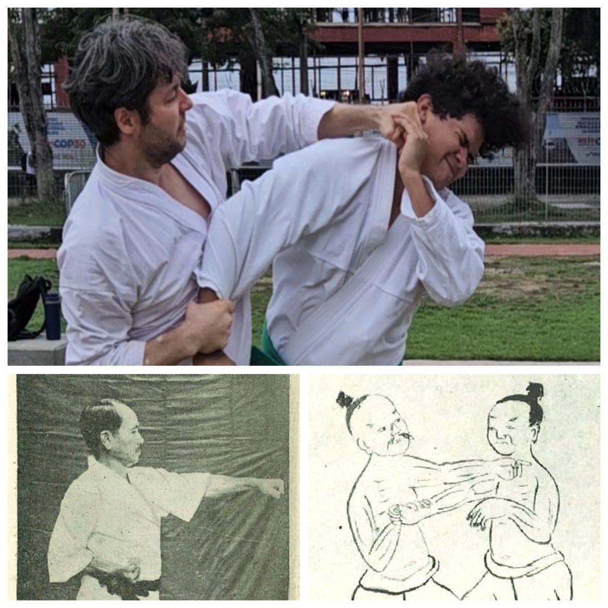 samirberardo's tweet image. Pulling your opponent's arm while you strike him with the other arm is the fundamental application of the famous hikite technique of karate. It's time to abandon the myth of doing it for "power generation".
#karate #bunkai