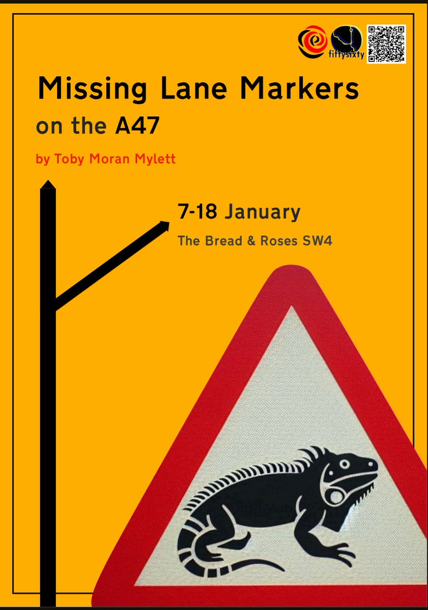4 DAYS until we open <a href="/BreadandRosesTC/">The Bread & Roses Theatre</a> for 2025 with MISSING LANE MARKERS ON THE A47! 

a tale of loneliness, rural oddity, colliding narratives, and unexpected iguanas 🦎

tickets available here (w/discounts for under 18s and young people)➡️➡️ breadandrosestheatre.co.uk/whats-on.html