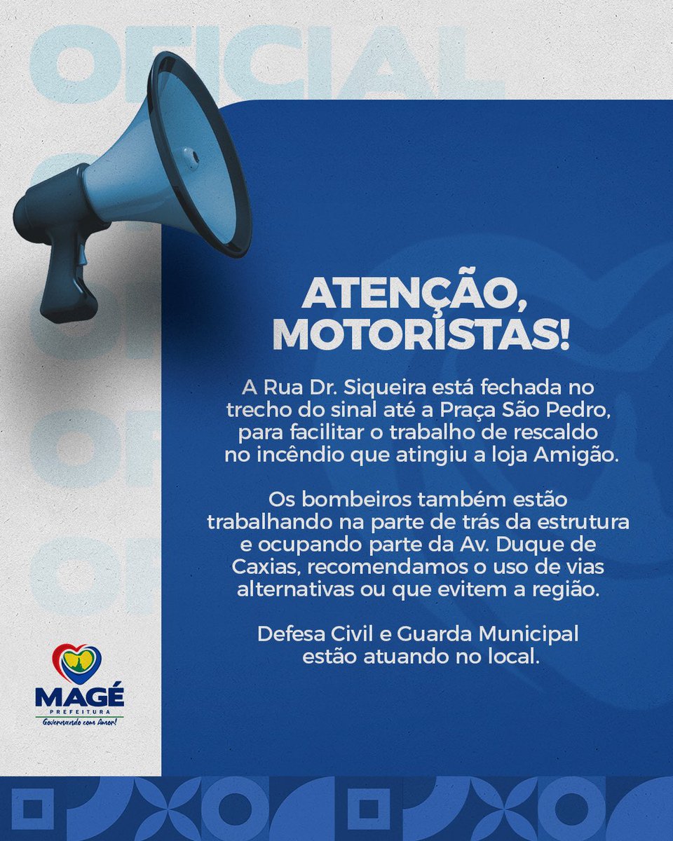 prefeituramage's tweet photo. Atenção, o incêndio na loja Amigão no 1° distrito ainda está em processo de rescaldo. Se liga no trânsito. https://t.co/aVPYltWlUo