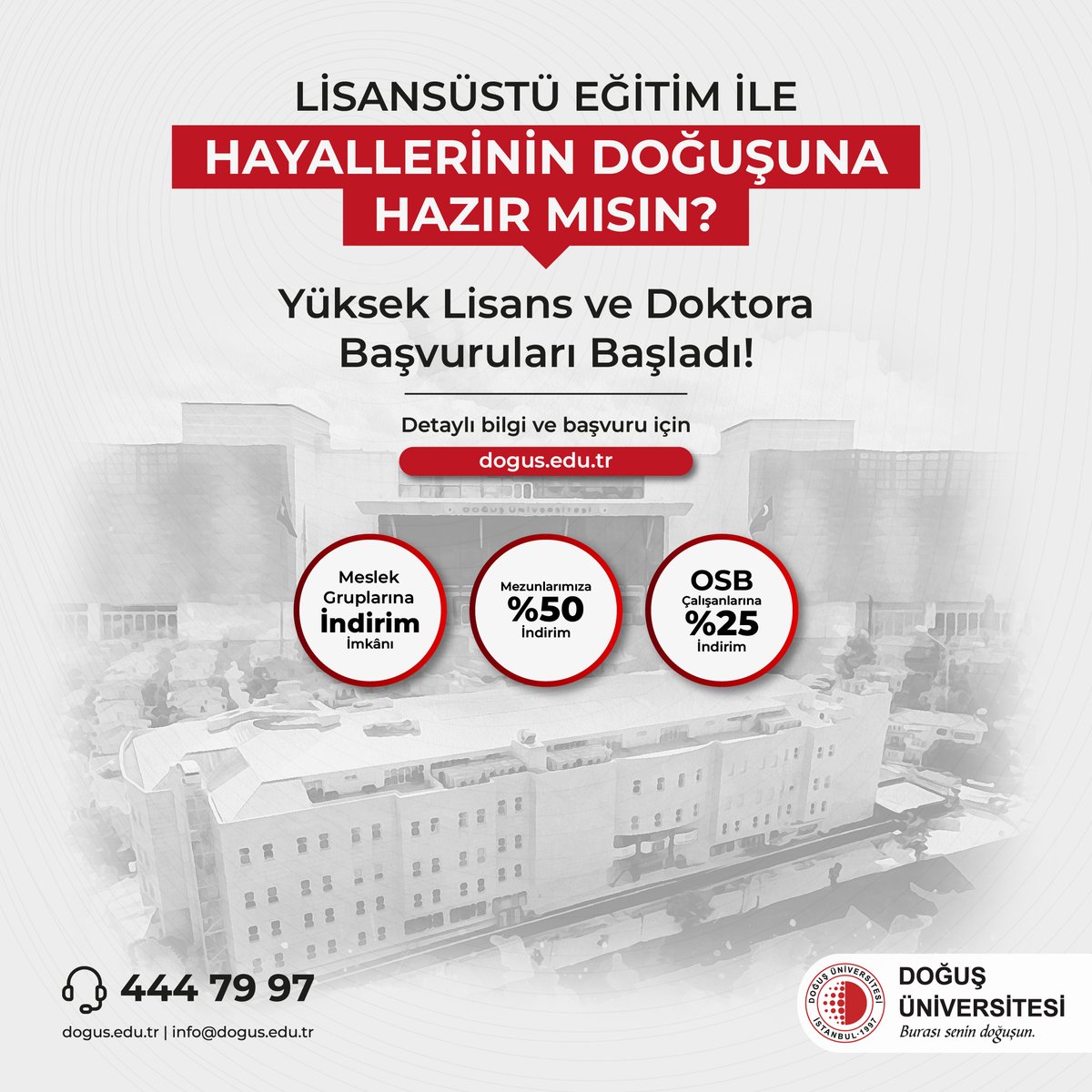 Lisansüstü eğitim ile hayallerinin doğuşuna hazır mısın? ✨

Yüksek lisans ve doktora başvuruları başladı.📚

👉 Detaylı bilgi ve başvuru için: lisansustu.dogus.edu.tr

#DoğuşÜniversitesi #DOU #YüksekLisans #Doktora #BurasıSeninDoğuşun